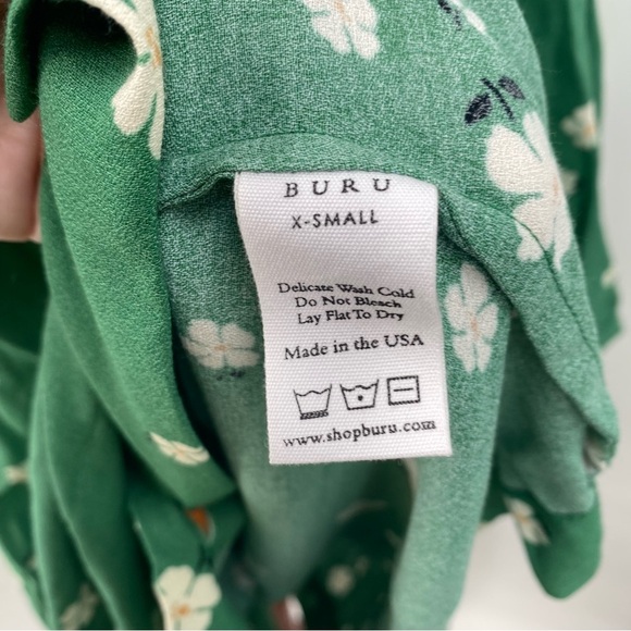 Buru Green Floral Bow Housecoat Dress Extra Small XS - Picture 11 of 13